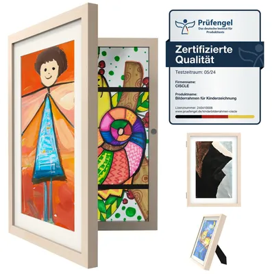 Produktbild von Bilderrahmen für Kinderzeichnungen - Frontöffnung zum Befüllen - Für A4 Kunstwerke - Holz - 1 Stück