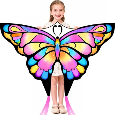 Imagen del producto de Cometa con forma de mariposa, color rosa, apto para niños y adultos, fácil de volar