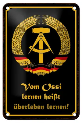 Produktbild von Blechschild Spruch 12x18cm Ossi lernen heißt überleben