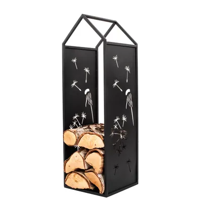 Produktbild von Schwarzer Metall-Holzständer mit Griff freistehender Holzhalter H100cm Löwenzahn