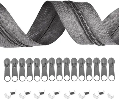Produktbild von 5m Endlos-Reißverschluss 3mm mit 10 Zippern und 15 Endstücke freie Farbwahl,S528 betongrau