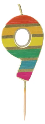 Geburtstagskerze Zahl 9 Regenbogen, 5,5 cm, Tortenaufsatz