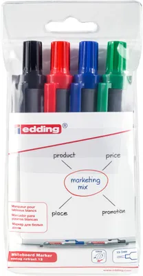 Produktbild von Edding retract 12, 4 Stück(e), Schwarz, Blau, Grün, Rot, Rundspitze, Kunststoff, Rund, 1,5 mm