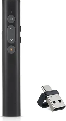 Image de Présentateur laser avec récepteur USB/Typ-C - Rechargeable, portée de 50 m, compatible avec Windows/Mac/Linux, idéal pour les présentations et le bureau