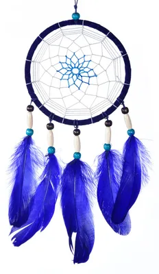 Produktbild von Traumfänger für gute Träume mit Perlen und echten Federn blau Ø 14 cm