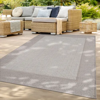 Produktbild von TT Home In-& Outdoorteppich Wetterfest Terrasse Balkon Esszimmer Modernes Boho Design Skandinavisch Mit Bordüre Unicolor Größe 80x250 cm