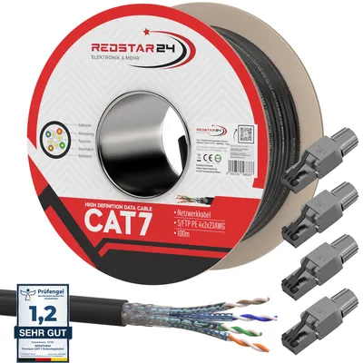 Produktbild von Cat 7 Erdkabel Netzwerkkabel Verlegekabel Outdoor UV Außen Rj45 Stecker CAT 8 100m 4x Cat8 Stecker Werkzeuglos