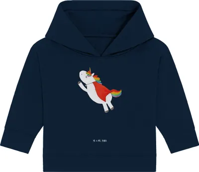 Produktbild von Mr. & Mrs. Panda Organic Baby Hoodie Einhorn Geburtstag 12. - 18. Monat - French Navy - Geschenk, Kapuzenshirt, Freundin, Superheld, Unicorn, Held, Kapuzensweatshirt