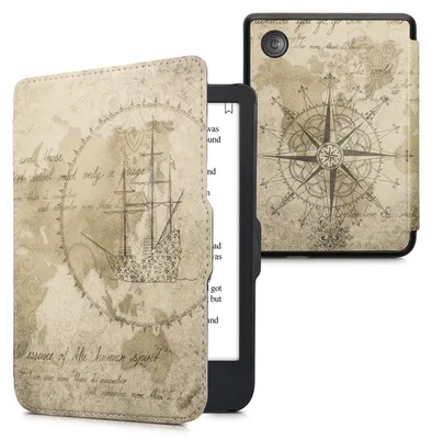 Produktbild von kwmobile Schutzhülle für Kobo Clara 2E / Tolino Shine 4 Hülle - eReader Flip Case mit Auto Sleep Funktion - Travel Vintage mit Braun Hellbraun