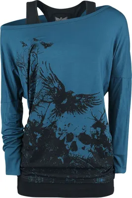 Produktbild von Black Premium by EMP Damen schwarz-blaues Langarmshirt im Double-Layer-Look L
