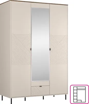 Obrázok produktu pre Kondela Trojdverová šatníková skriňa so zrkadlom Eyco 3D1S - kašmír / dub castello
