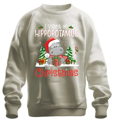Zdjęcie produktu dla I Want A Hippopotamus For Christmas Lustig Nilpferd Santa Uni Sweatshirt Pullover, Natur, M