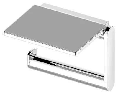 Produktbild von Toilettenpapierhalter mit Ablage, offene Form, verchromtes Metall, schwenkbar, inkl. Schrauben und Dübel, zum Bohren