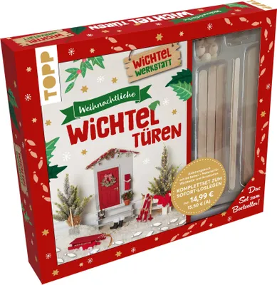 Produktbild von Kreativ-Set Weihnachtliche Wichteltüren. Anleitungsbuch + Material. Set zum Buch