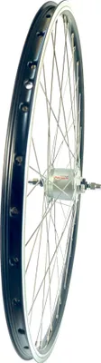 Produktbild von 28 Zoll Vorderrad mit Shimano Nabendynamo, Alu Hohlkammer, mit Sapim Niro-Speichen, schwarz-silber