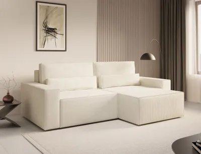 Produktbild von MOEBLO Ecksofa DENVER MINI – Ottomane beidseitig montierbar, Ecksofa aus Cord, Couch für Wohnzimmer, Schlafsofa Sofagarnitur Sofa Eckcouch L-Form Cordstoff mit Bettkasten und Schlaffunktion - Weiß - Poso 38