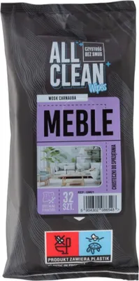 Zdjęcie produktu dla Chusteczki nawilżane do sprzątania MEBLE ALL CLEAN z woskiem Carnauba- 32 szt 1 opakowanie