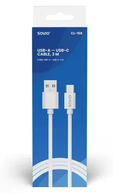 Obrázek produktu pro Kabel usb 2 m usb 2.0, usb a - usb c bílý savio cl-168