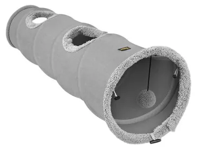Imagen del producto de Purlov 28241: Túnel interactivo para gatos con pelota, 120 x 25 cm, color gris