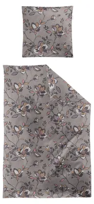 Produktbild von Smail Flanell Bettwäsche - Blumen 135 x 200 cm grau Blumenranken auf grauem Hintergrund