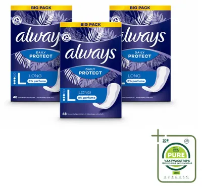Zdjęcie produktu dla 3 sztuki wkładek Always Daily Protect Long, bez zapachu - opakowanie zbiorcze
