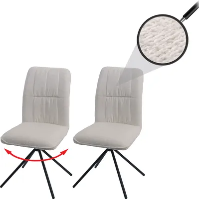 Produktbild von 2er-Set Esszimmerstuhl HWC-N99, Küchenstuhl, drehbar Auto-Return, Stoff/Textil Chenille (340g/m²)   creme