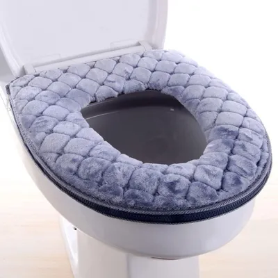 Produktbild von WC-Sitzbezug,Toilettensitzbezug, Badezimmerwärmer Toilettensitz-Cover-Pads, weiche WC-Sitzkissenwärmer waschbar WC-Sitz-Cover-Pads mit Reißverschluss wiederverwendbares Kissen für Wintergrau