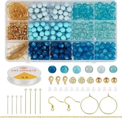 Image de Kit de perles de verre bleues de 8 mm pour la fabrication de bijoux
