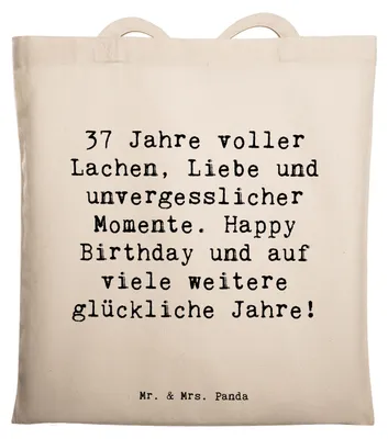 Produktbild von Mr. & Mrs. Panda Tote Bag Spruch 37. Geburtstag - Transparent - Geschenk, Laptoptasche, Tasche, Schultasche, Freude, Shopping, unvergessliche Momente, glückliche Jahre