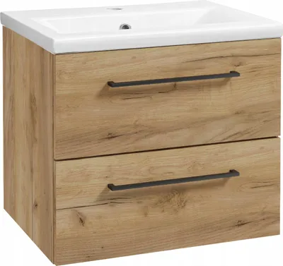 Zdjęcie produktu dla Szafka do Łazienki z Umywalką 50 x 40 cm Dąb Craft Złoty Wisząca SoftClose