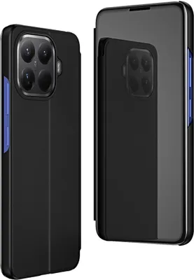 Produktbild von Kunstleder Mirror Flip Hülle für Xiaomi 15T Pro Halterung Horizontal Stand Schwarz