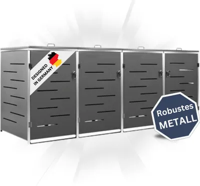 Produktbild von DELUKE® 4er Mülltonnenbox JAGU Edelstahl | Anthrazit | 115,5x276,5x77,5cm | Mülltonnenverkleidung für 4 Tonnen 240L Müllbox aus Metall Mülltonnenschutz Mülltonnendach