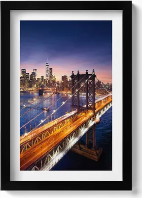 Produktbild von New York - Sonnenuntergang über Manhattan– Wandbild mit Rahmen – Gerahmtes Bild  – Wanddekoration – 20x30 cm – Schwarz