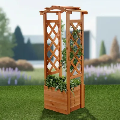 Obrázek produktu pro Mucola růžový oblouk se sadbovačem mřížka růžový sloup dřevěná mřížka mřížka pergola lezecká pomůcka růžový sloup - hnědý
