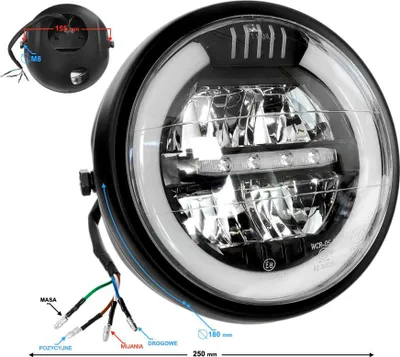 Produktbild von LED-Scheinwerfer für Motorräder, Chopper, Café Racer, Schwarz, 180 mm Durchmesser