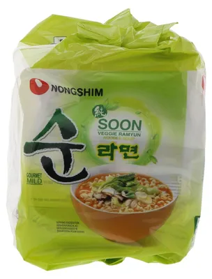 Zdjęcie produktu dla Zupa instant Nongshim Veggie Noodle, 5 opakowań po 112g – pikantna zupa z makaronem i warzywami, 560g