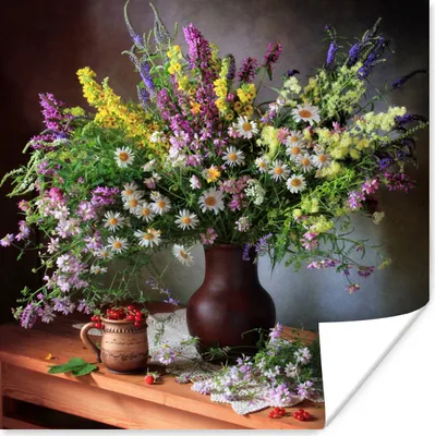 Produktbild von MuchoWow® Poster Blumen - Tisch - Stilleben - Blumenstrauß - Vase 50x50 cm - Wohnzimmerdekoration