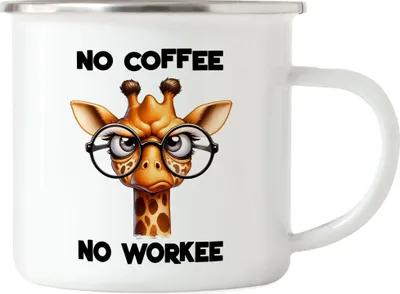 Produktbild von No coffee no workee Emaille Tasse lustiger Spruch No Coffee Workee Giraffe