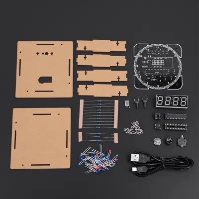 Zdjęcie produktu dla DIY Sterowanie oświetleniem Rotacja LED Elektroniczny zegar temperatury Zestaw z obudową i kablem USB Czerwony Niebieski