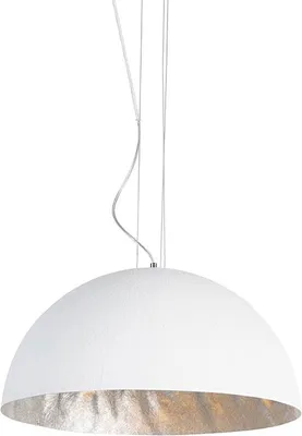 Produktbild von QAZQA - Moderne Hängelampe I Pendellampe I Halbrund Pendelleuchte weiß mit Silber 50cm - Magna I Wohnzimmer I Schlafzimmer - Kunststoff Rund - LED geeignet E27