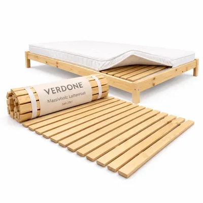 Produktbild von Verdone Lattenrost 140x200 cm aus Massivholz – 23 Latten, vormontiert, rollbar, stabiler Rollrost mit 34 mm Abstand
