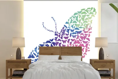 Produktbild von MuchoWow® Fototapete für Wohnzimmer oder Schlafzimmer Wandtapete Vinyl Motivtapete Eine Illustration eines Schmetterlings auf weißem Hintergrund - 350x350 cm - Schlafzimmertapete