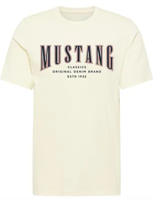 Produktbild von Mustang | Herren-T-Shirt aus Baumwolle, Mustang-Stil, Alex Ecru, Logo-Print, Größe 6XL