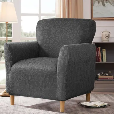 Produktbild von Sesselhusse Stretch Dunkelgrau Rebenmuster