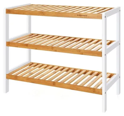 Obrázok produktu pre Polica na topánky z bambusu s 3 úrovňami – prírodná farba/biela – 70 x 55 x 26 cm