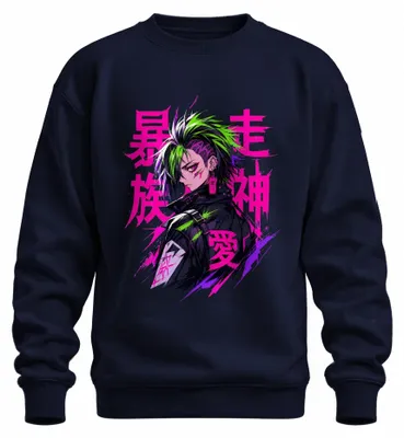 Productafbeelding van Bosozoku anime manga cyberpunk, Japan, Japans, Y2K, otaku, sweatshirt, trui, marineblauw, XL
