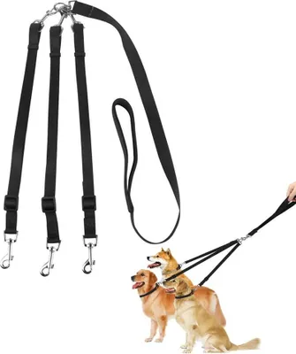 Produktbild von 3 in 1 Hundeleine für mehrere Hunde - Verstellbare Nylonleine mit gepolstertem Griff