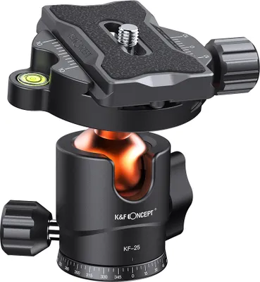 Obrázek produktu pro K&F CONCEPT KF-25: Adaptér pro stativ s kulovou hlavou, průměr 25 mm, s rychloupínací deskou, závitem 1/4 palce, vyrobený z hliníkové slitiny, nosnost 8 kg / 18 lbs, s vodováhou
