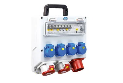 Produktbild von as-Schwabe FIXO Wandverteiler CEE 400V 32A auf 4xSchuko & 2xCEE 400V 16A IP44