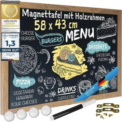 Produktbild von Famanu Magnetisches Krijtbord XXL - Wandkrijtbord mit Holzrahmen für Notizen und Planung (43 x 58 cm)